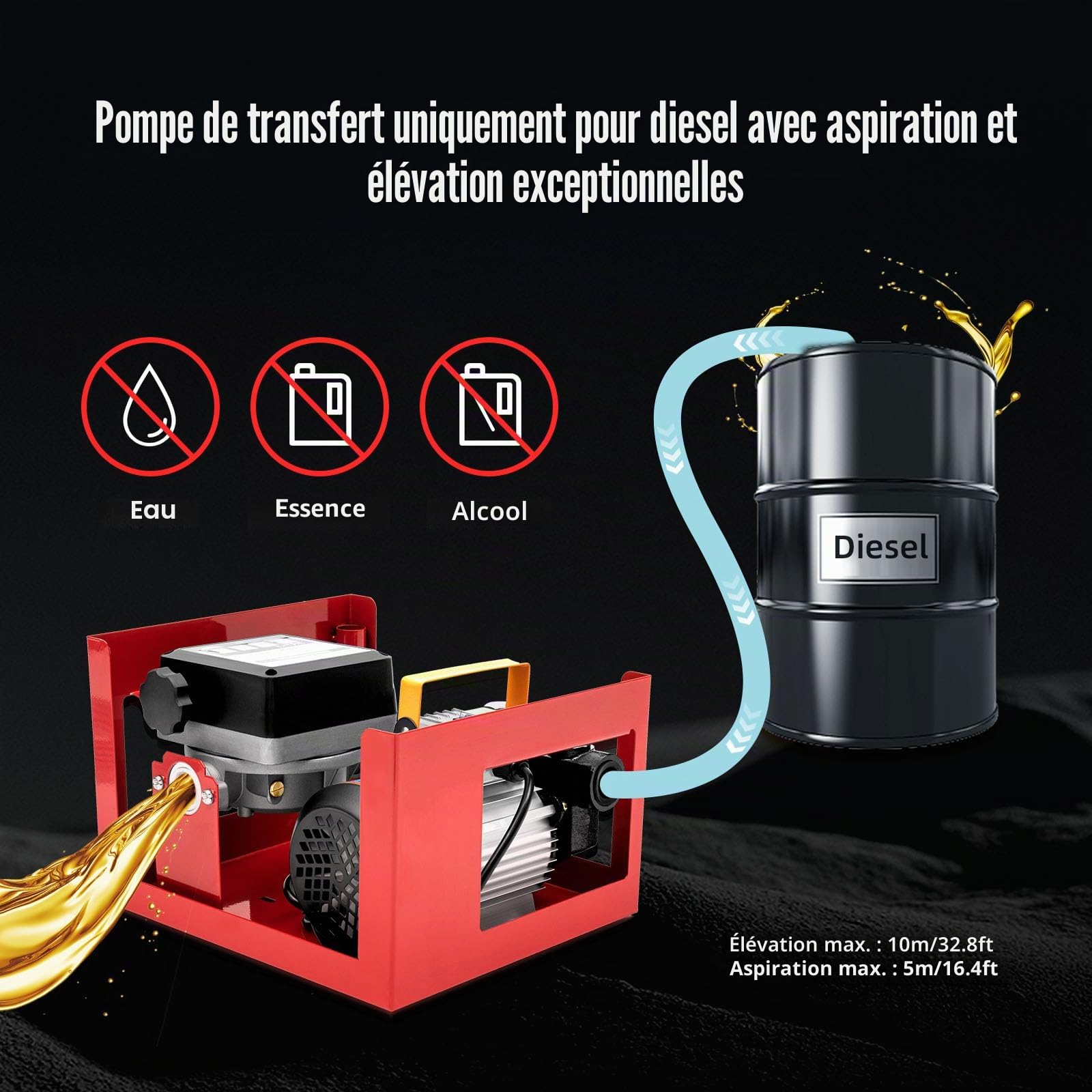 60L/Min Pompe à Diesel Electrique, 220V Pompes à Carburant Auto-Aspirant Pompe Gasoil avec Pistolet Automatique Station Service Mobile pour Voitures, Camions-Citernes