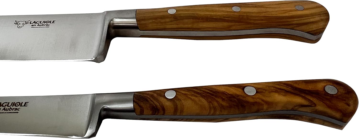 Laguiole en Aubrac Professional Stainless Fully Forged Steel Made In France Essential 2-Piece Premium Kitchen Knife Set With Olivewood Handles