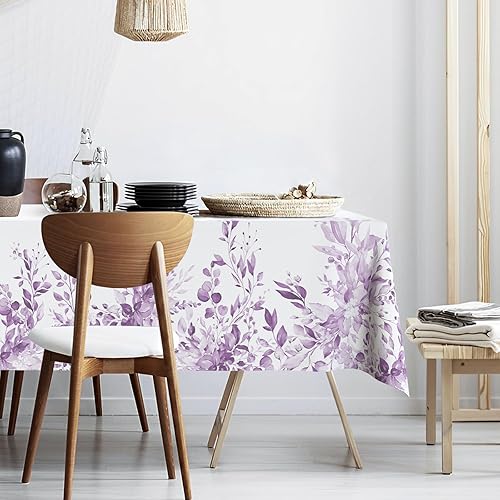 Eucalyptus Leaves Fabric Waterproof Tablecloth,Rectangle Watercolor Wrinkle Oil-Proof Resistant Table Cover for Dining Table, Buffet Parties and