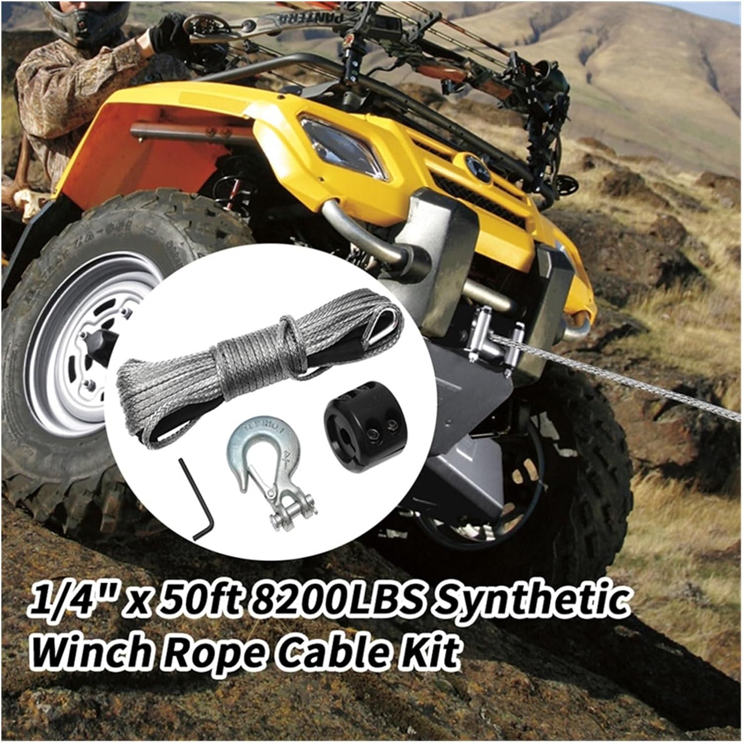 LIAMOS Winch Rope Cable, 15M 10000LBS Synthetic Winch Rope,Line Recovery Cable for Off Road 4WD ATV UTV Truck Boat SUV Synthetic Winch Towing Rope Long Resistance to Wear(Winch Rope kit)