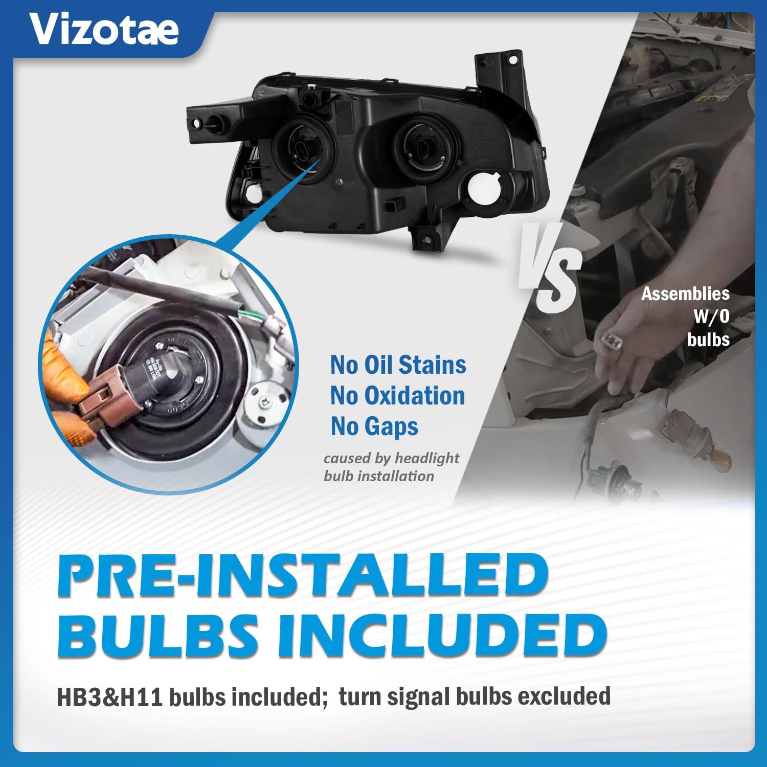 Headlights Assembly for 2006-2010 Dodge Charger with Corner Singal Light, High/Low Beam with Bulbs, Driver & Passenger Side