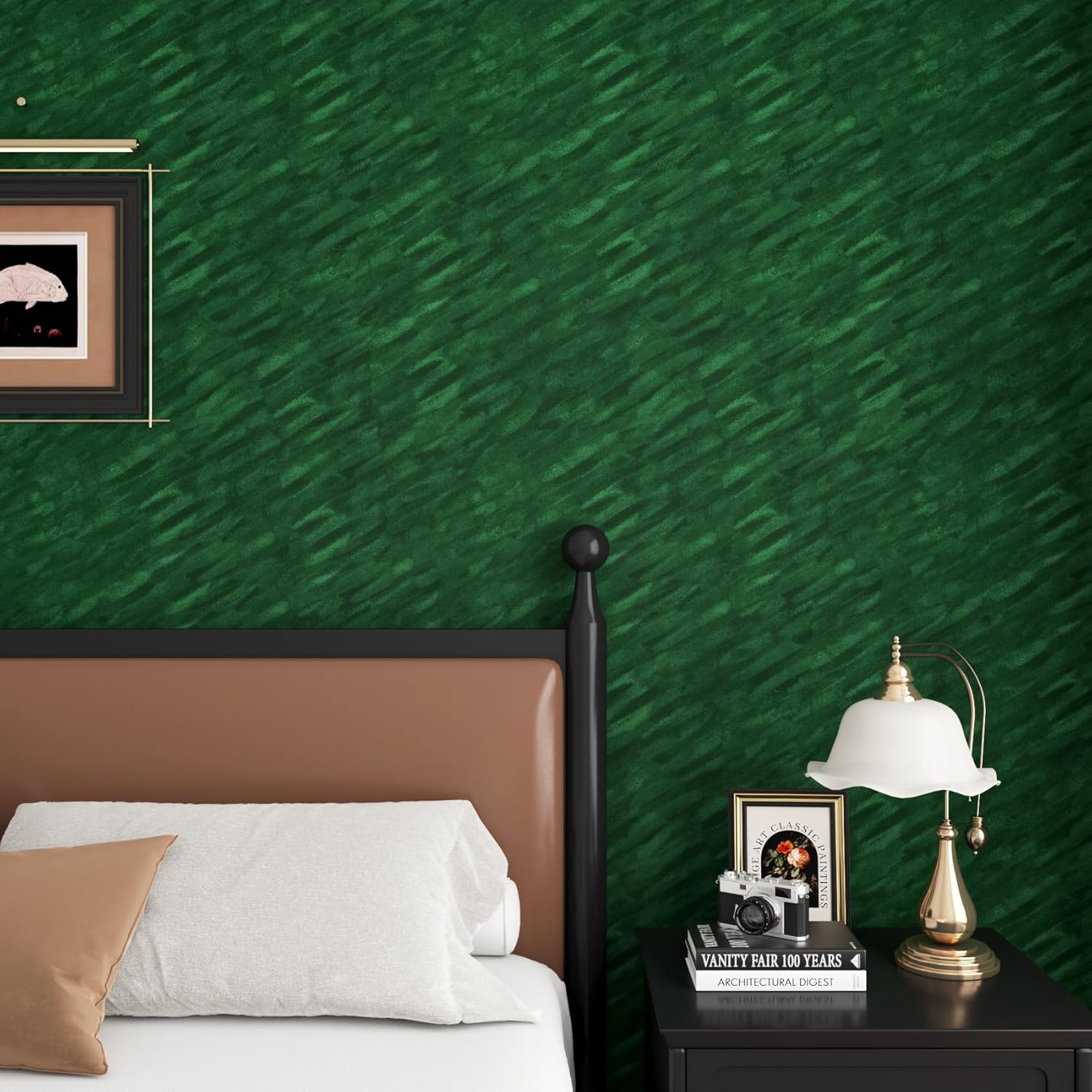 YENHOME 17.7"X200" Emerald Green Velvet Peel and Stick Wallpaper Vintage Velvet Textured Wallpaper for Bedroom Accent Wall Renter Friendly Felt Fabric Contact Paper for Cabinets Jewelry Boxes