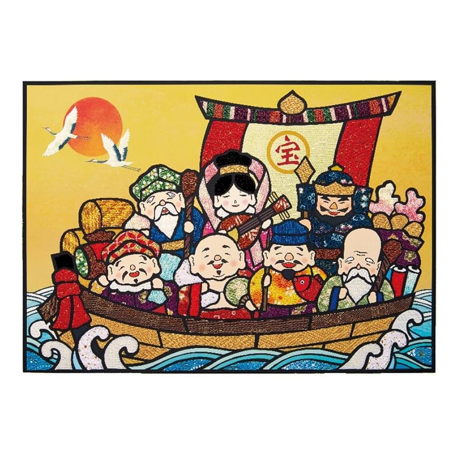 七福神の豪華な文化刺繍アート 特大サイズ ハンドメイド 開運 七福神の豪華な文化刺繍アート 特大サイズ ハンドメイド 開運