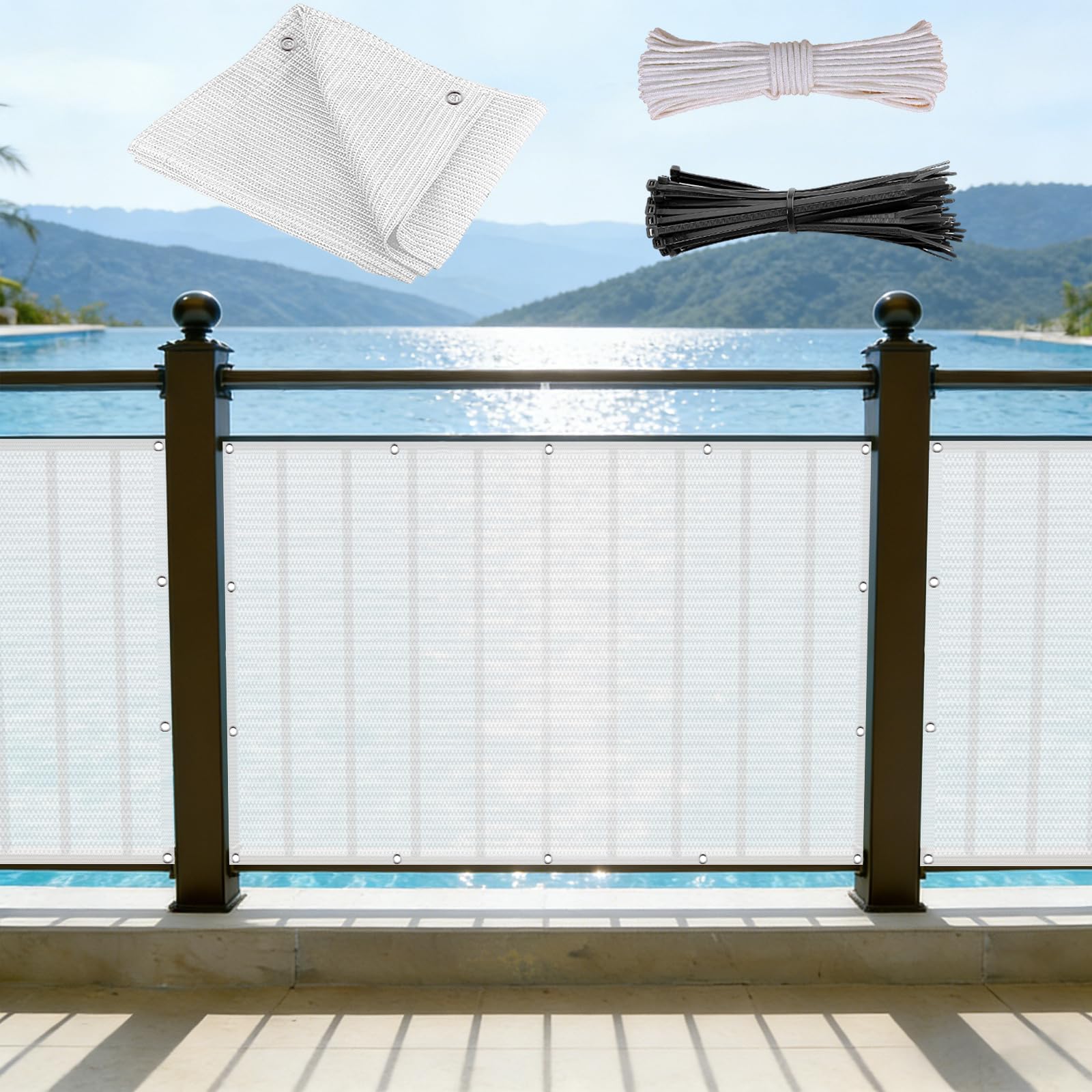 Brise-vue blanc en HDPE 220g pour balcon et jardin de 110 x 180 cm avec attaches