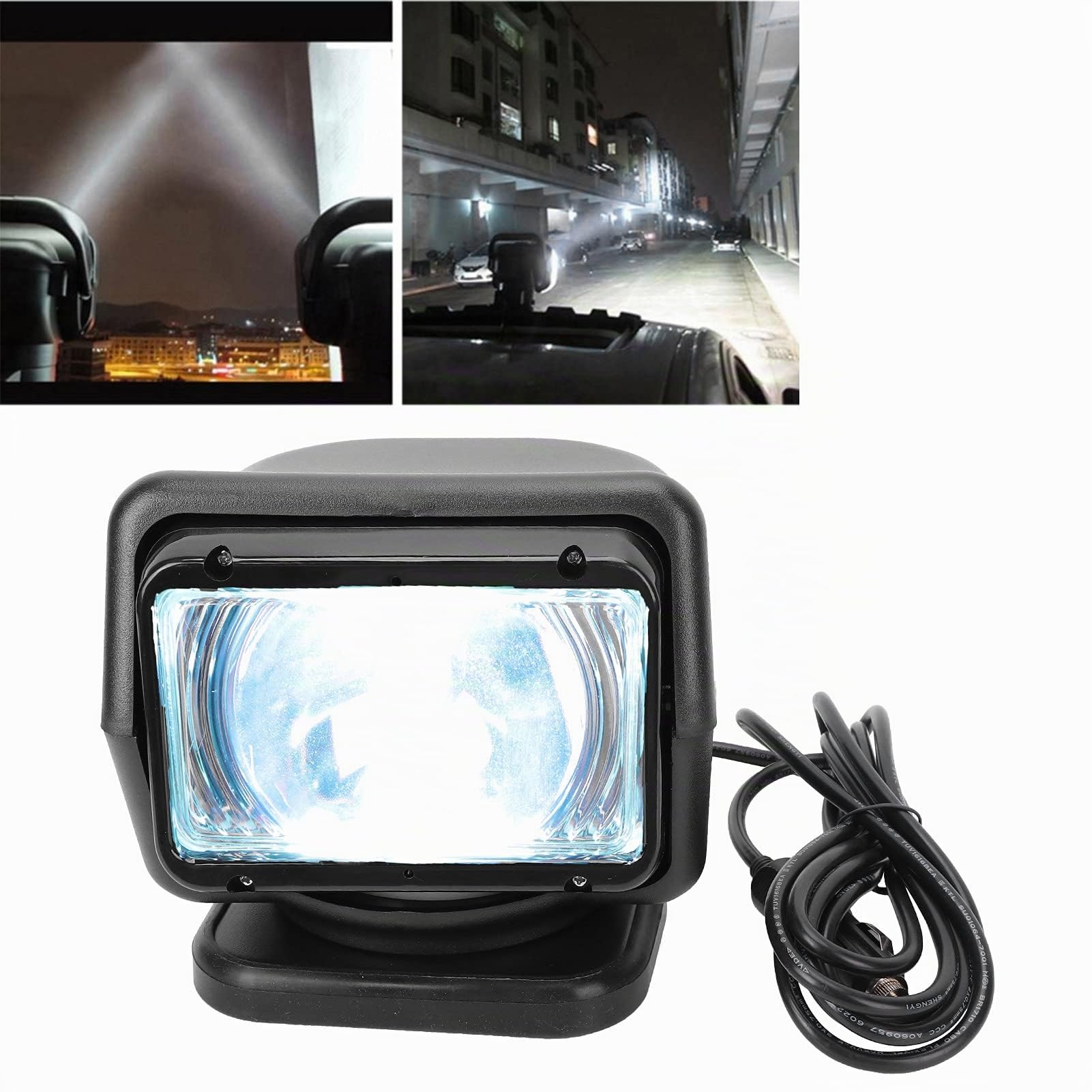 Suchscheinwerfer für Boote, 12/24V 55W Scheinwerfer Fernbedienung Suchscheinwerfer Einstellbarer Winkel Wasserdicht für Outdoor Marine(Schwarz)