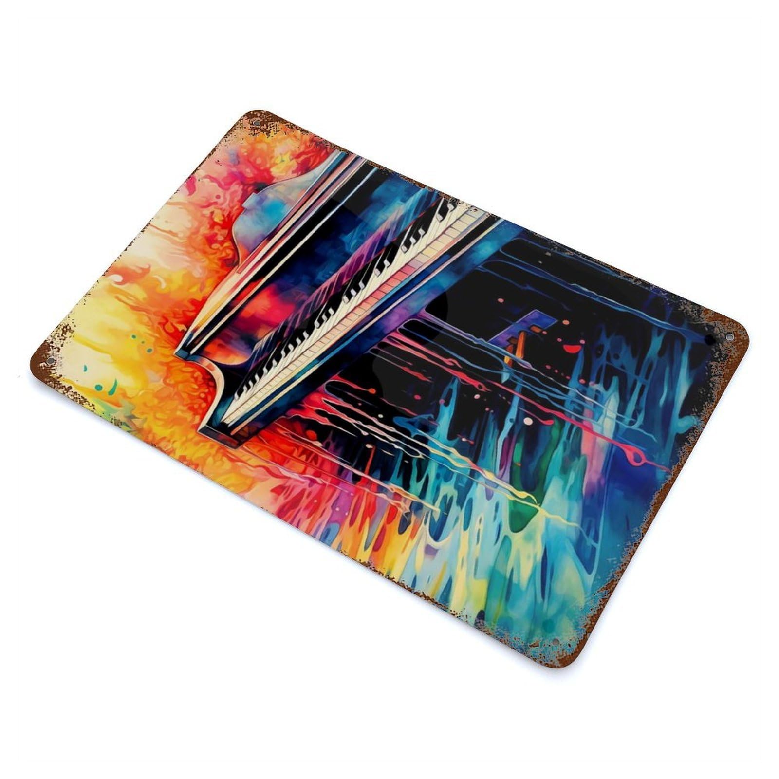 Colorful Piano Weathered Tin Sign 11.8"x7.9", Retro Wall Decor for Pub, Kitchen And Man Cave Decor
