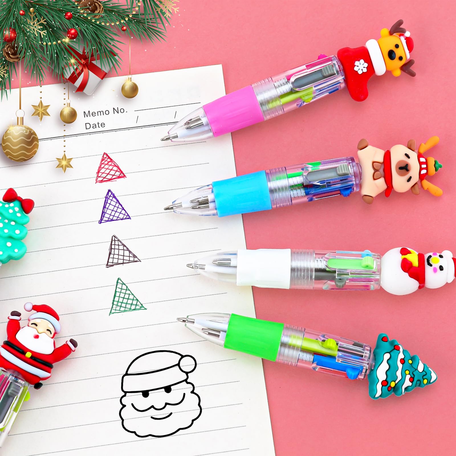 Set di 30 penne a sfera natalizie a 4 colori