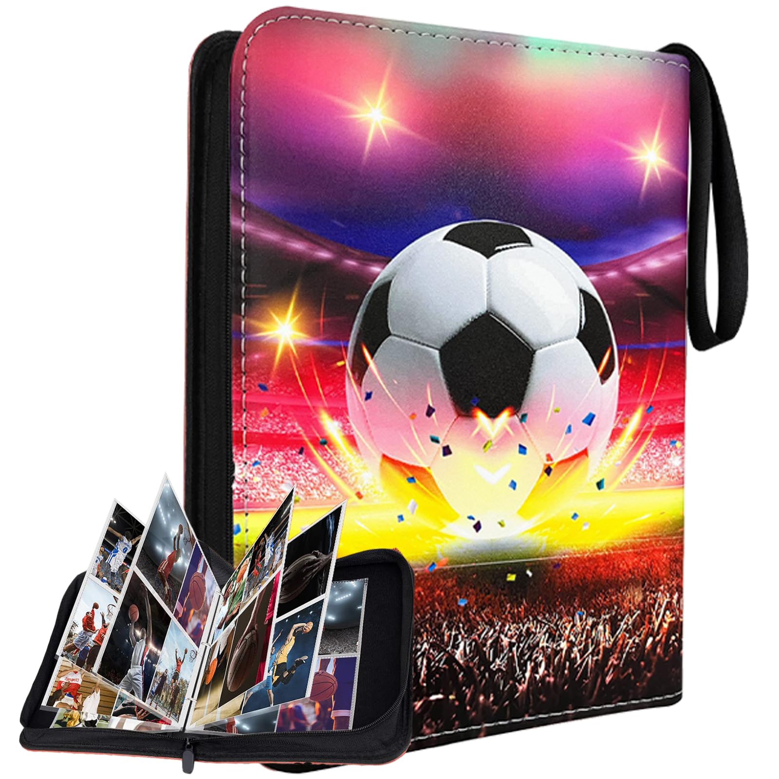 Album Raccoglitore Per Carte Collezionabili Di Calcio – 55 Pagine, Capacità 440 Carte, Copertina In PU Impermeabile, Con Cerniera E Cinturino Da Polso - 4