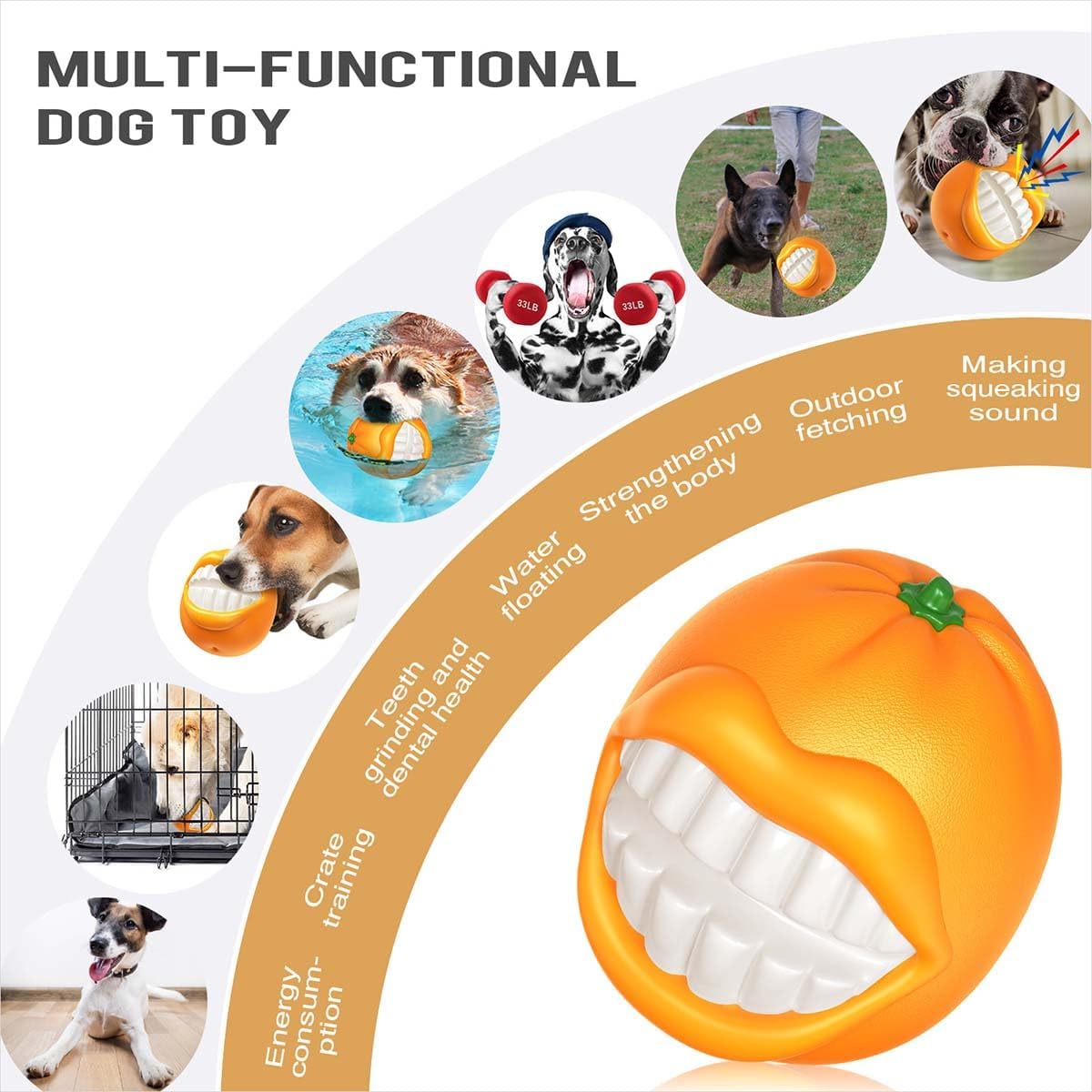 Multi-Functional Dog Vocalizing Biting Teething Balls, Outdoor Interactive Teething Hand Throwing Balls (Orange) image 4