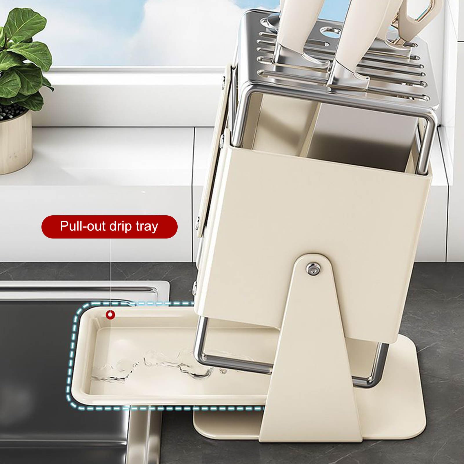 Soporte para cuchillo de cocina 9 ranuras Estante organizador con cuenco de