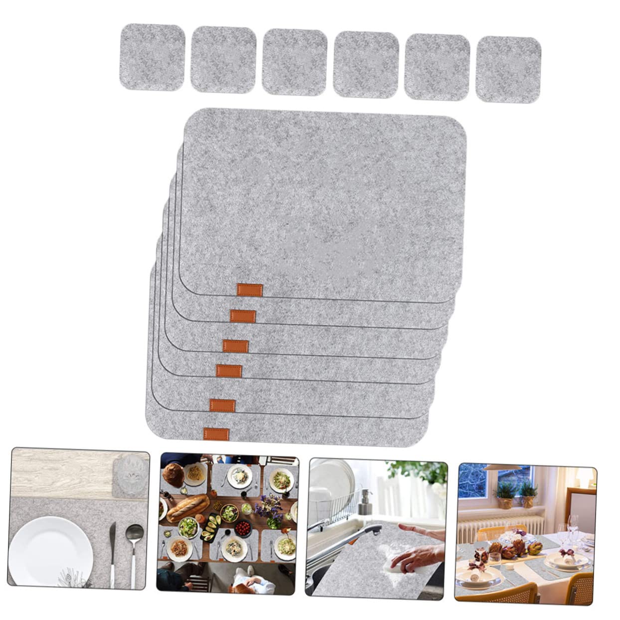 WOONEKY 12piezas Mantel y Posavasos Cuadrados De Fieltro Resistentes Al Calor Mantel Individual Fácil De Limpiar