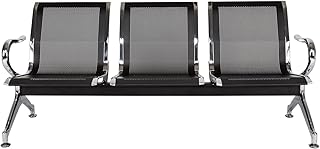 Modern Black 3-SEAT Airport, Hospital, Office Waiting Room Chairs - Reception Chairs with Arms, Steel Frame, Stainless Steel Finish, Ergonomic Armrests, 260 lbs Capacity Each