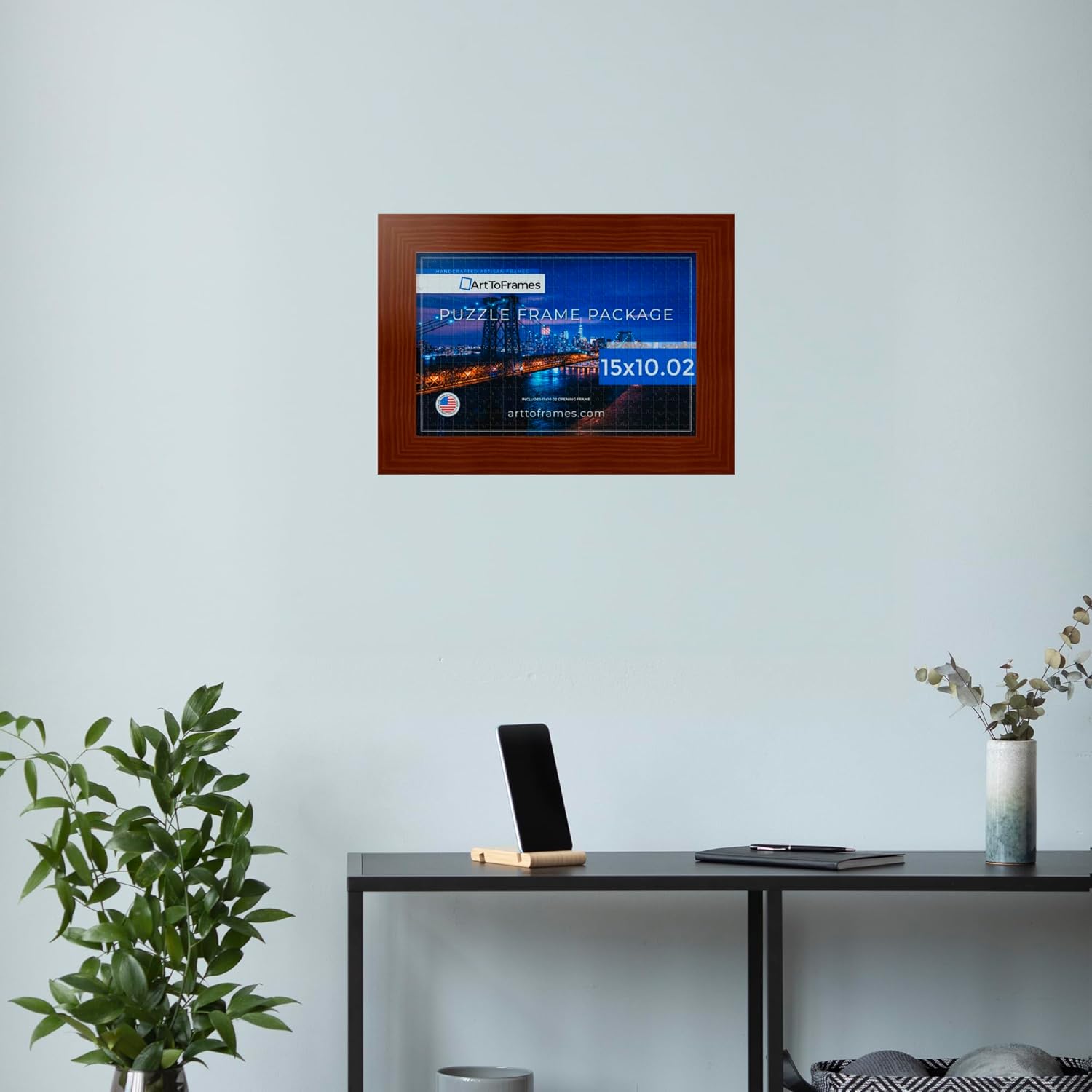 ArtToFrames 15x10.02 INCH/38x26 CM Brown Frame for 1000 Piece Puzzles.This 2.00 Inch Custom Wood Puzzle Frame is Honey - Comes with Regular Glass (PuzzleHE9187-15x10.02)