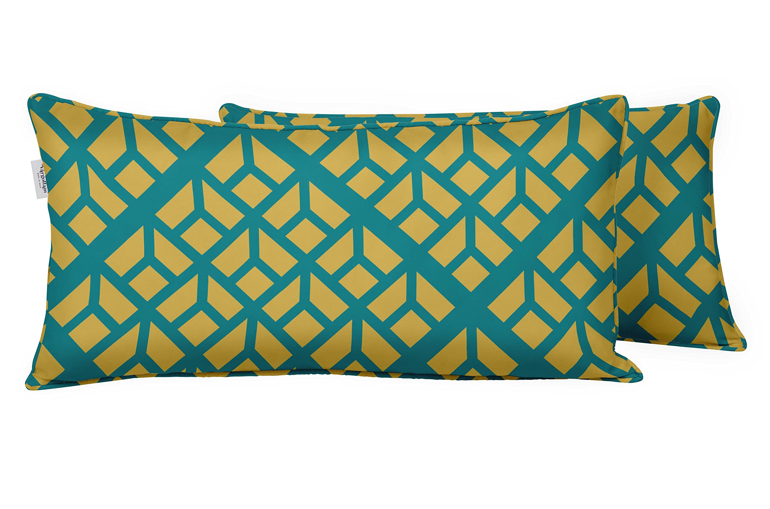 Vargottam Indoor/Outdoor Polyester Fabric Lumbar Pillow Cover With Insert, All-Weather Waterproof Rectangular Cushion for Patio Furniture, 16" x 24" Set of 2 -Abstracts-57