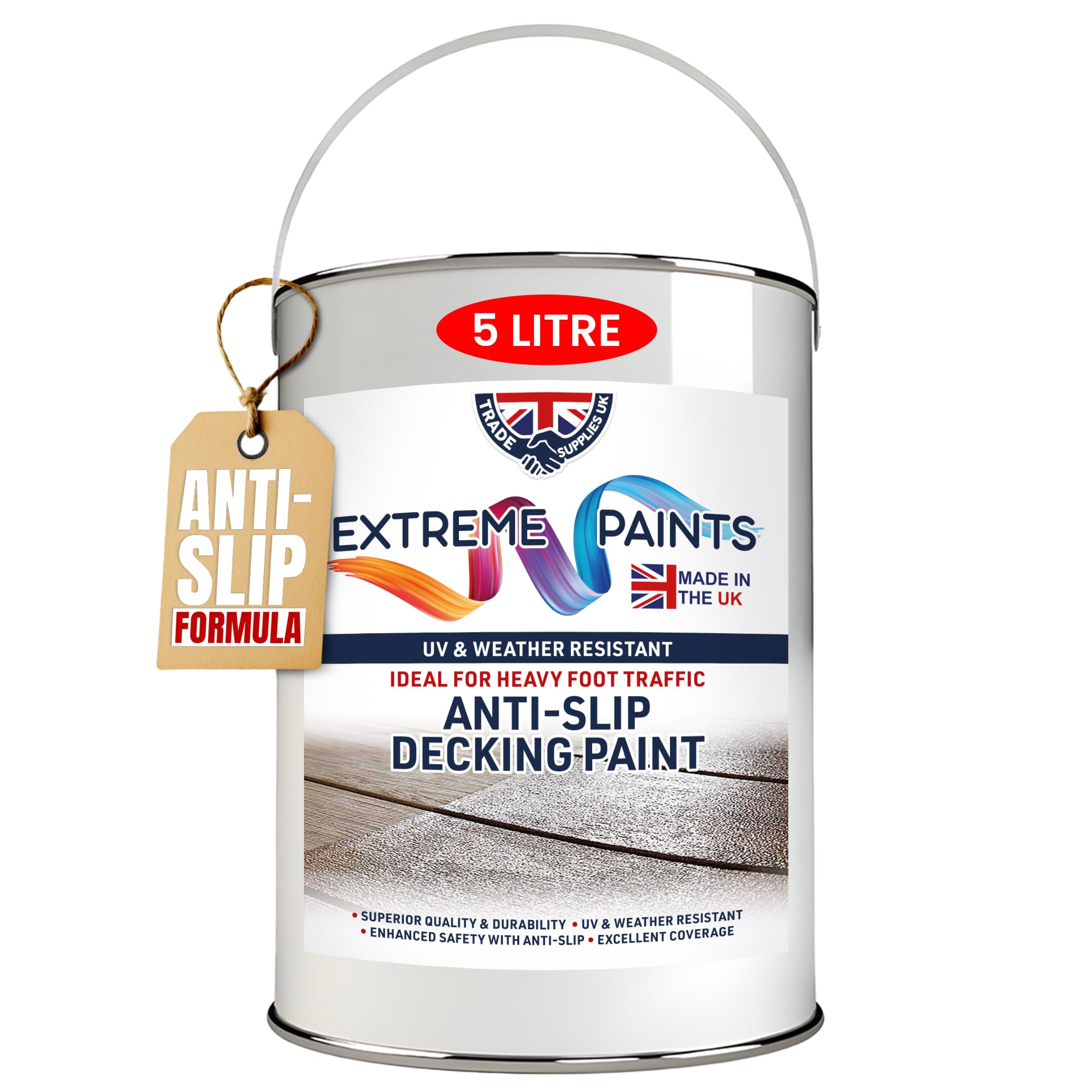 TRADE SUPPLIES UK - Extreme Anti-Slip Decking Paint – Long-Lasting Outdoor Wood Coating for Safety & Grip. Weather-Resistant, Non-Slip Protection for Decks, Patios & Walkways -5l, Mid Green