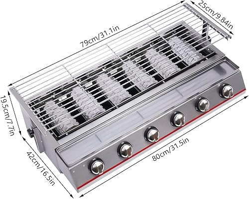 Miniatura 7 de Parrilla de gas de 6 quemadores al aire libre de mesa de picnic barbacoa de acero inoxidable parrilla de gas para patio, jardín, camping, picnic,