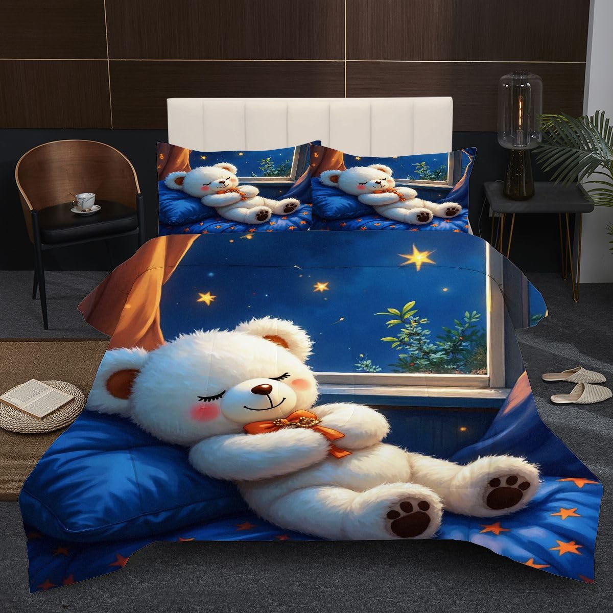 Edredón 200x200 cm Oso de Dibujos Animados, Lavable en Lavadora Juego de Cama Completo 200x200, Colcha de Microfibra con Estampado 3D + 2 Funda de Almohada para Todas Las Estaciones D175