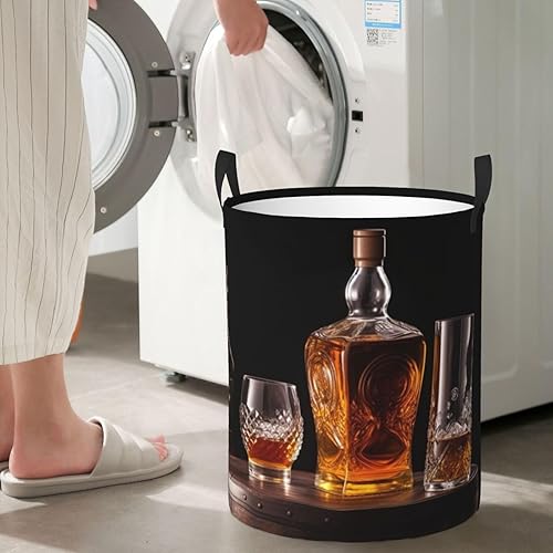 Miniatura 7 de Cesta circular con estampado de whisky y cerveza, impermeable, cesta organizadora de almacenamiento con asas, para ropa, juguetes, tamaño mediano