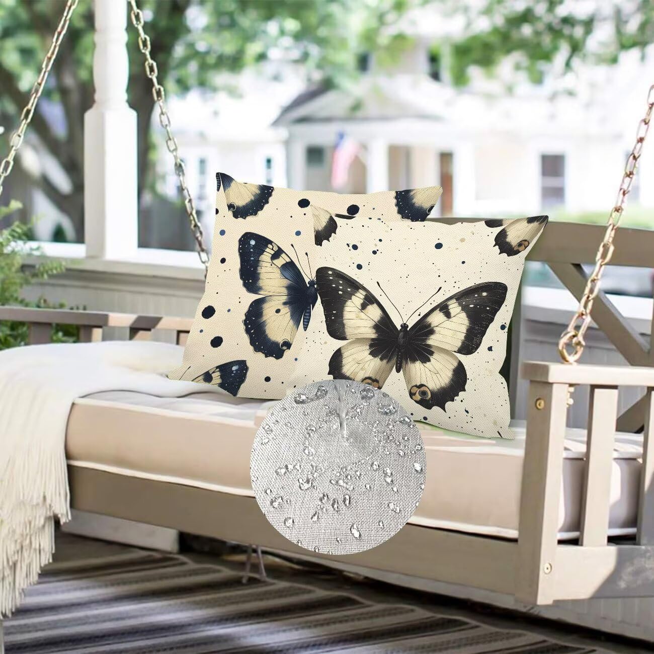 Juego de 4 Fundas Cojines Crema Mariposa 75 x 75 cm Fundas Cojines, Decoración Moderna Cojin Exterior, para Sofá salón Coche Cama Sillas Decoración, Cuadrado Terciopelo Sofá Cojín Exterior m-437