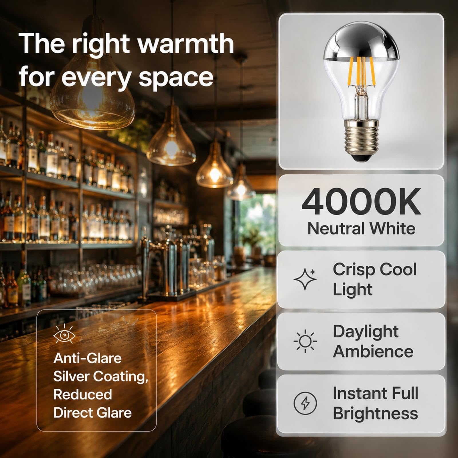 Bombilla LED E27, A60 Filamento, 2700K/4000K, 4W 220lm, No Regulable