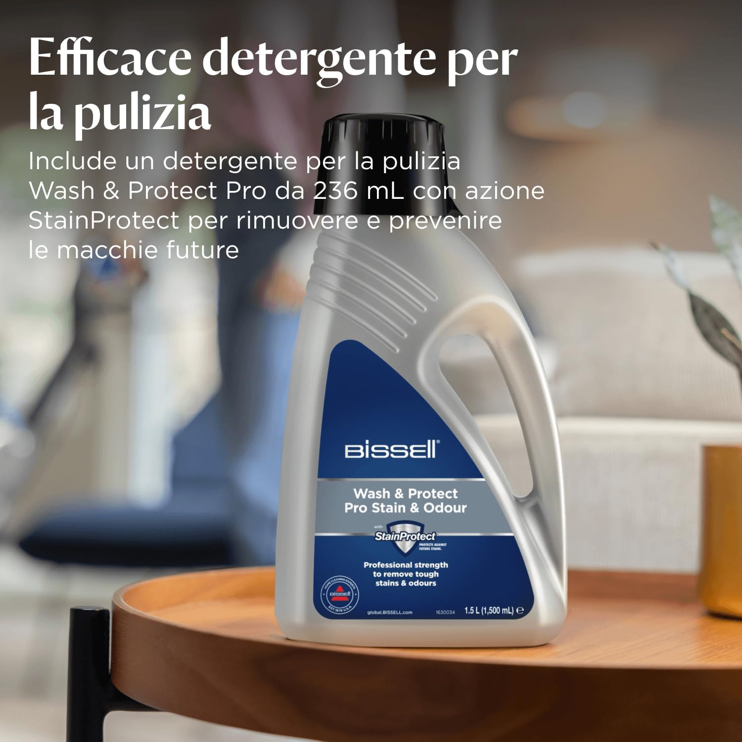 BISSELL Wash & Protect Pro Stain & Odour Cleaning Solution bottle