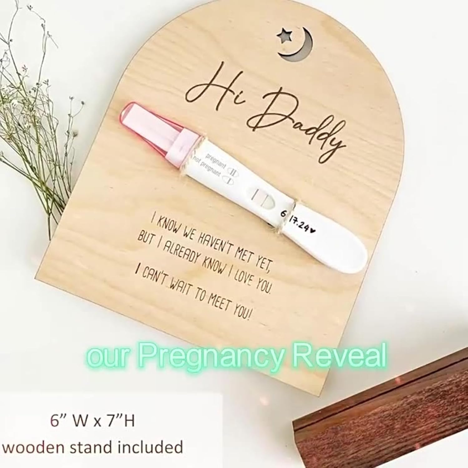 Pregnancy Announcement for Dad, Hi Daddy Wooden Sign Pregnancy Test Keepsake, Baby Surprise Reveal to Husband, Daddy to Be Gift for Pregnancy Announcement Ideas - Image 7