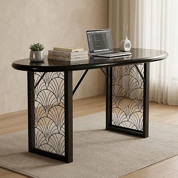 Heavy-Duty Metal Table Legs for DIY Desk Base, 28 Inch Black Industrial Legs with Laser Engraving Design, for Dining Table/Office Furniture Set of 2 D