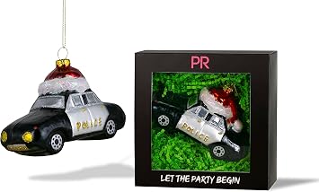 Party Rock | Santa Police Car Glass Ornament | Automotive & Career Collection