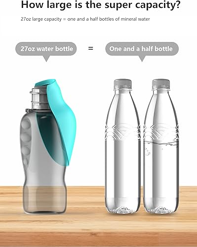 Vista 9 de Kalimdor Botella de agua para perros, dispensador de agua portátil a prueba de fugas para cachorros con alimentador para mascotas, caminar al aire