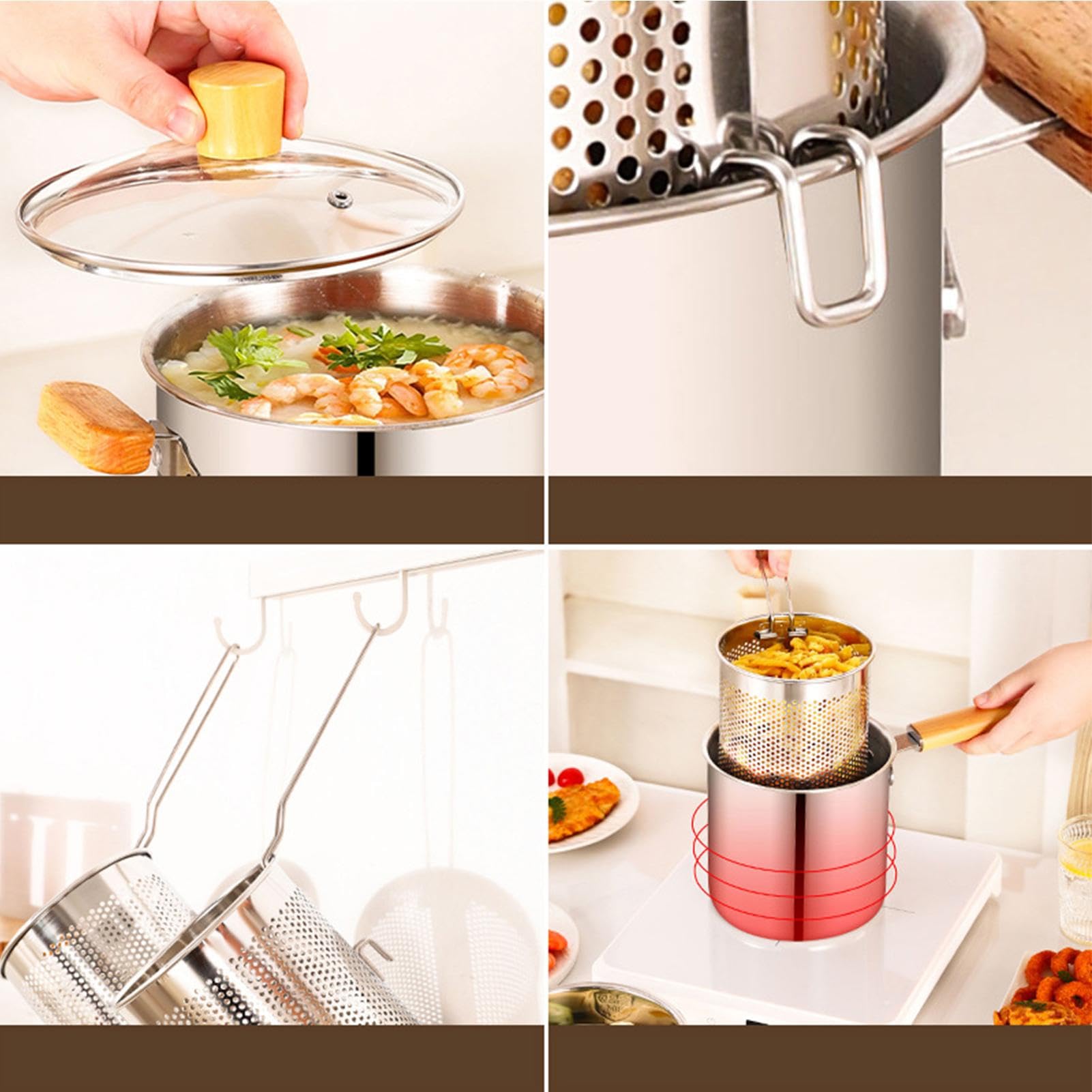 Marmite filtrante en acier inoxydable de 2 L, récipient à graisse de bacon avec tamis et panier à friture, tamis à huile 2 en 1, tamis, séparateur d' huile, rangement, aide en cuisine
