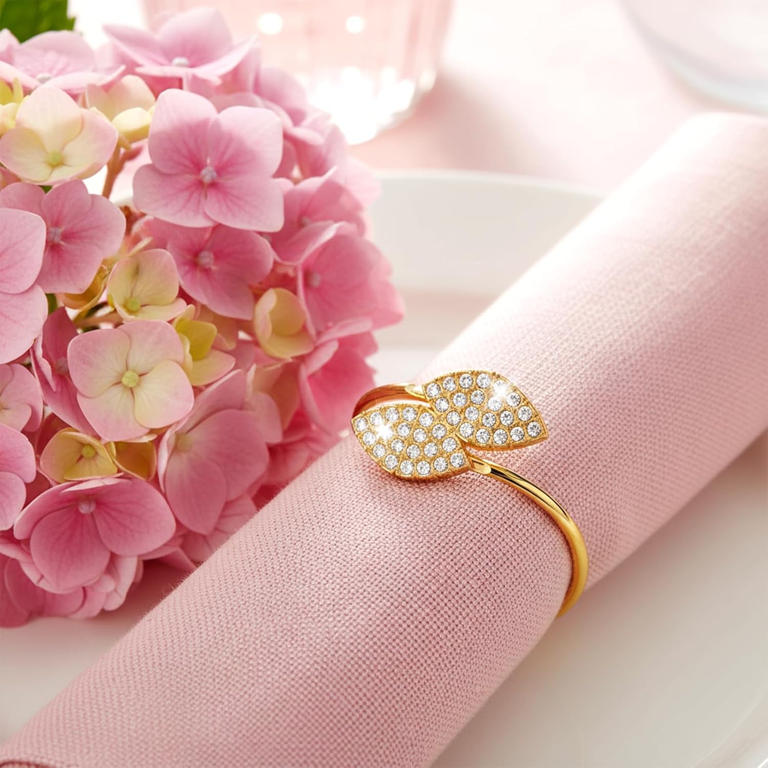 100 Pcs Napkin Rings Gold Table Decorations Durable Bling Leaf Shaped Napkins Rings Round Napkin Holders Buckles for Thanksgiving Day Christmas Dining Table Parties Everyday