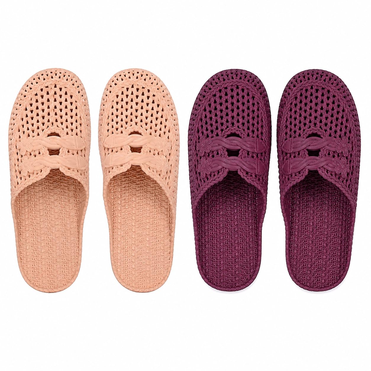 Women’s Lightweight Soft PVC Slippers | Breathable Hollow Design | Comfortable Slip-On Sandals with Anti-Slip Sole (PACK OF 2 COMBO) Maroon Beige-image-42