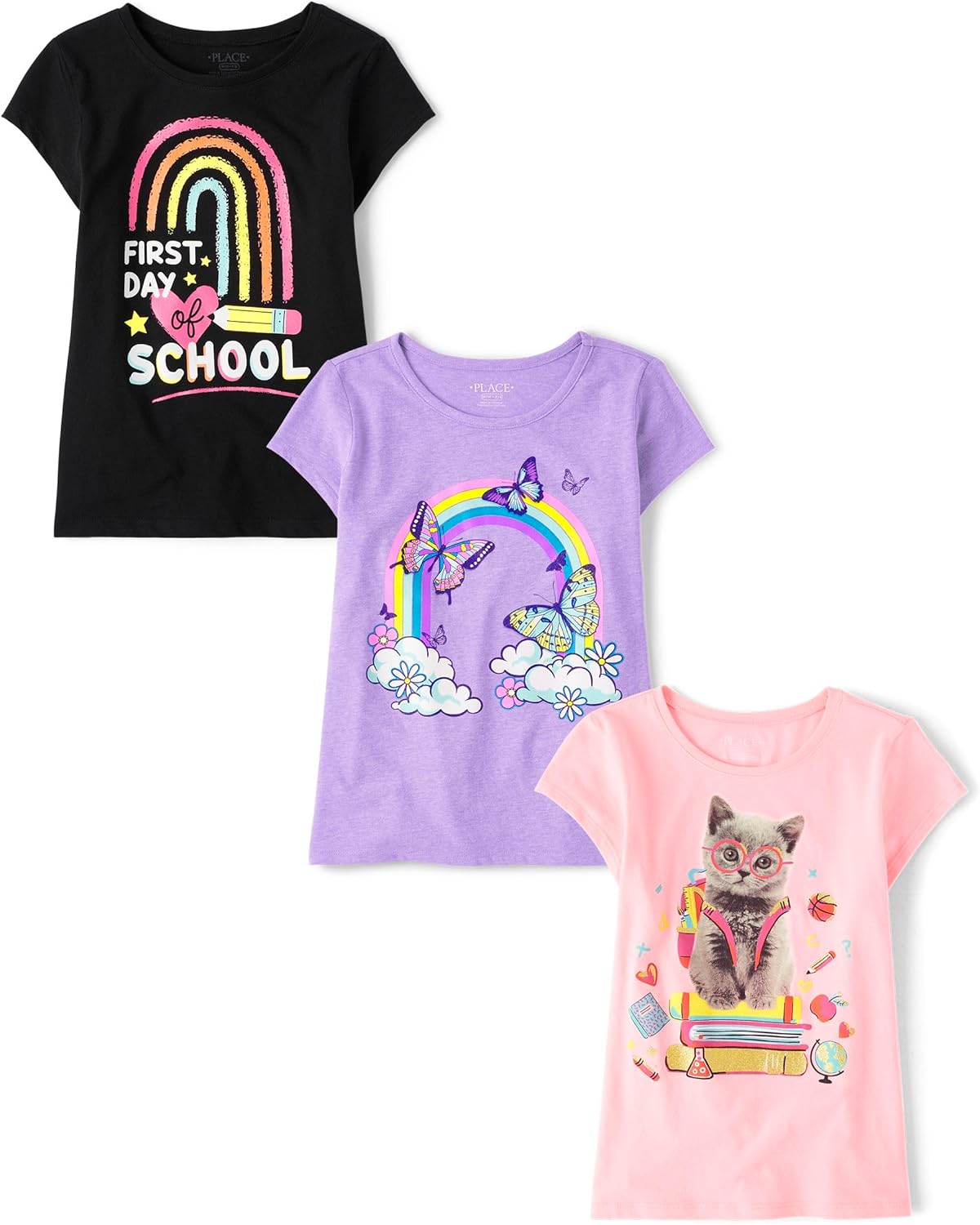 The Children's Place,Girls,School Days Short Sleeve Graphic T-Shirts,Multipacks