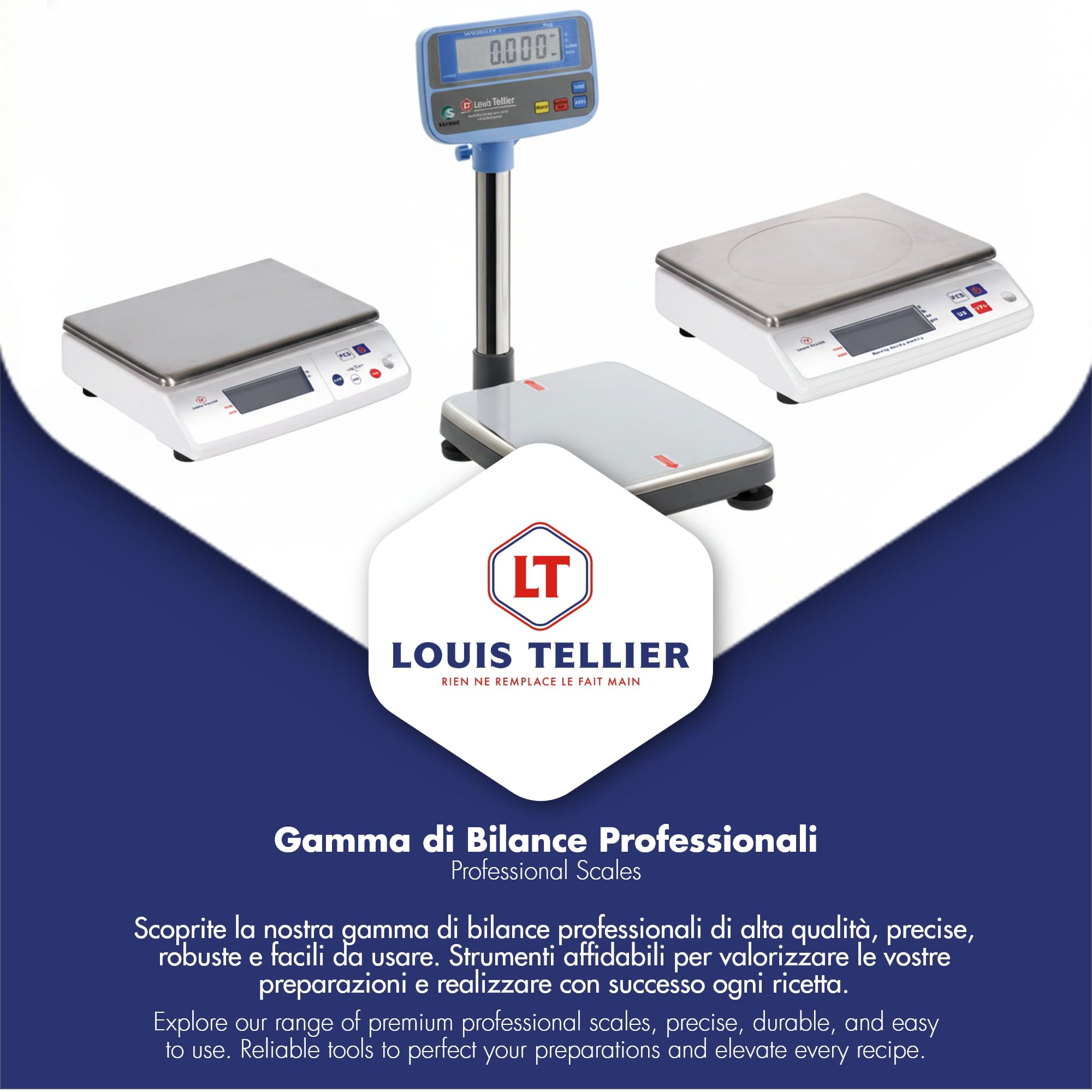 Louis Tellier - Bilancia Elettronica Professionale - 12 kg - IP53 - Precisione 1 g - Piatto Estraibile 29,8 x 23,6 cm