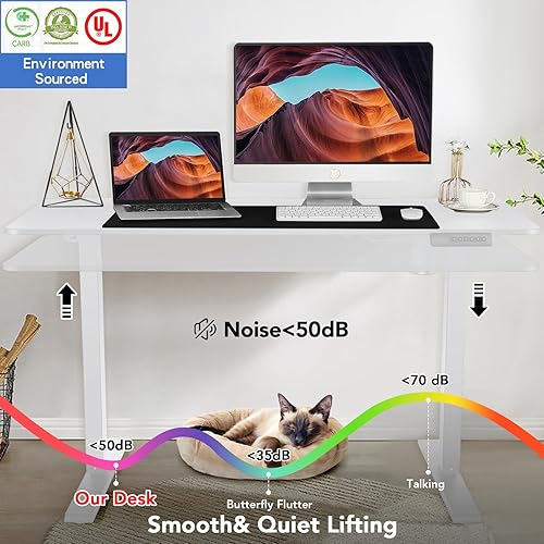 Vista 60 de farexon Escritorio eléctrico de pie de altura ajustable, escritorio de pie de 55 x 24 pulgadas con alfombrilla grande para el mouse, doble gancho