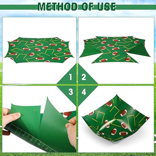 Miniatura 3 de 48 tazones de papel de fútbol americano para aperitivos bandejas cuadradas de papel para fiestas artículos esenciales para portón trasero de fútbol