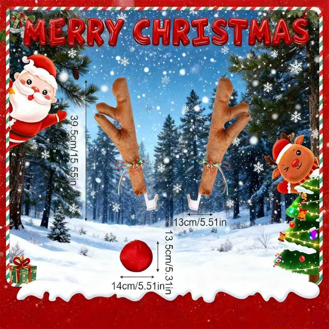 Cuerno de reno para decoración de coche de Navidad,Cuernos de Reno para Coche con Nariz Roja Coche Reno Decoración Kit de,Alce Rudolf para Camión, Van, SUV