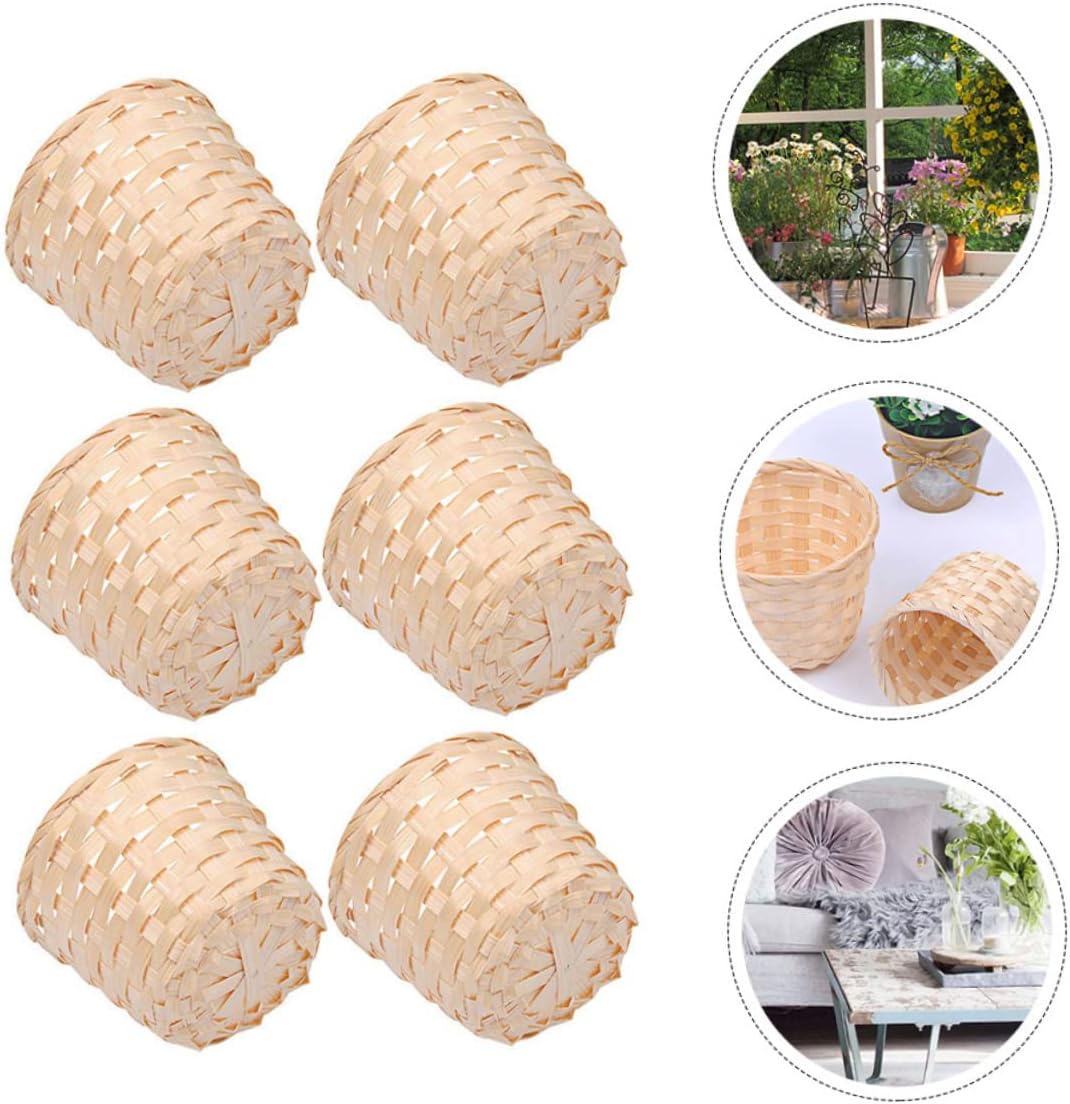 6Pcs Multipurpose Bamboo Basket for Desktop Sundries and Flowers image 3