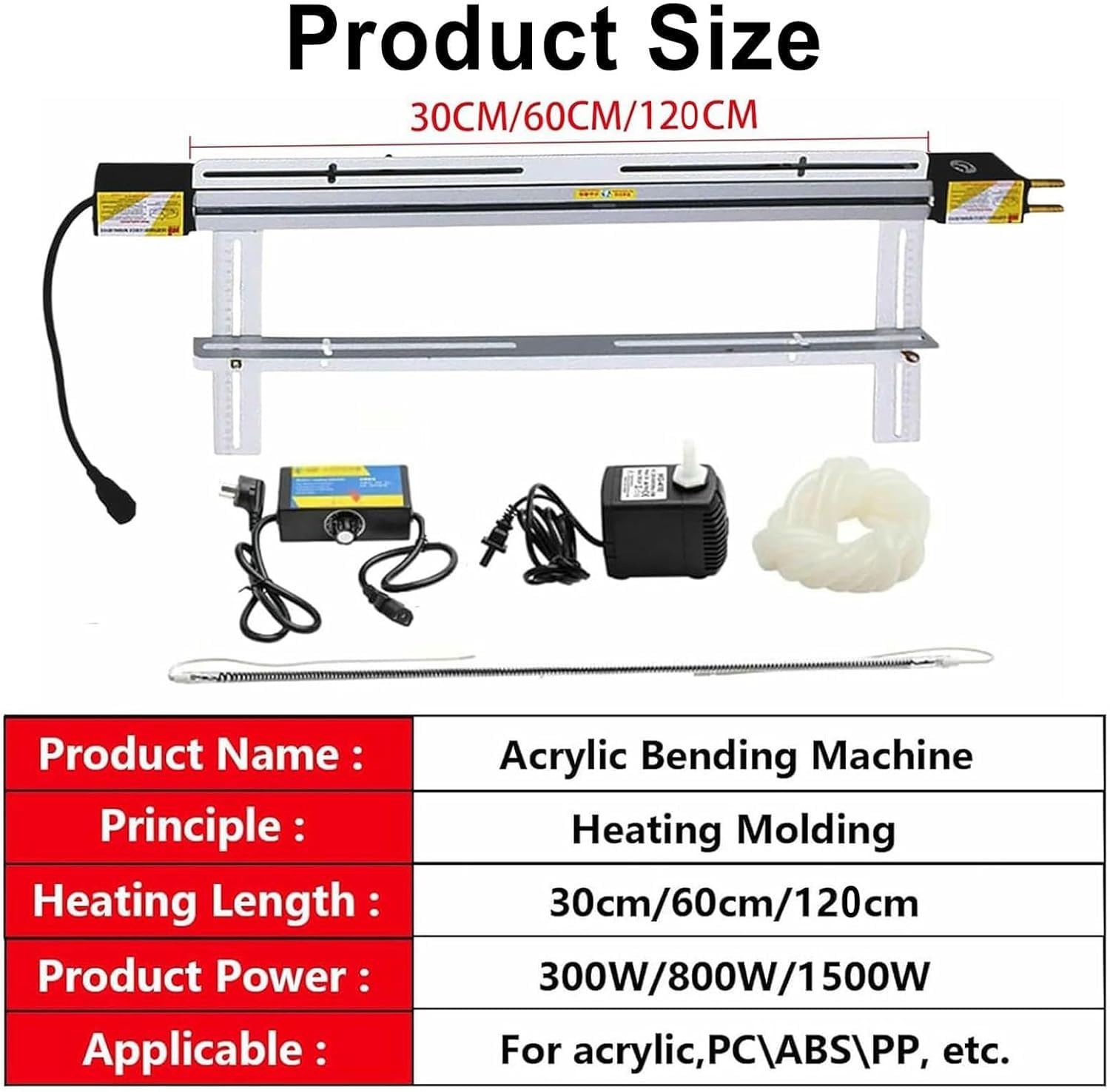 Giętarka do tworzyw sztucznych do arkuszy PVC, ABS, PP, 30/60/125 cm, z regulowanym kątem i temperaturą, stojak wspornikowy, do grubości 1-6 mm, grzejnik kasetonowy