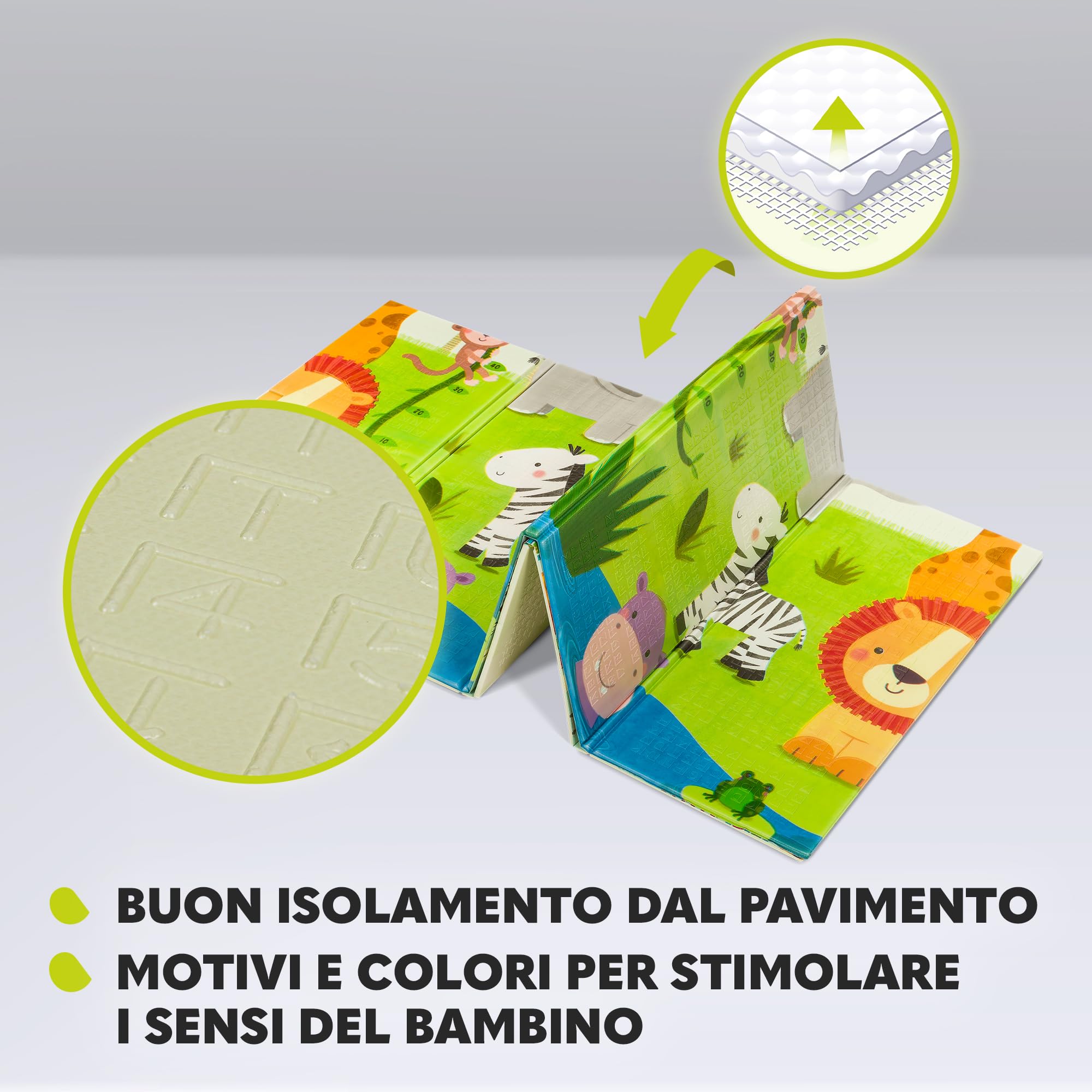 lionelo Robby Grande Reversibile Tappetino Gioco e educativo 200x180cm Neonati Bambini Leggero Pieghevole Impermeabile Certificato Materiale Non Contiene Sostanze chimiche nocive