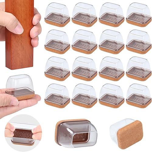 Vista 40 de Ezprotekt 24 protectores cuadrados de suelo para patas de silla con fieltro, fieltro de silicona F para suelos de madera dura, tapas de patas