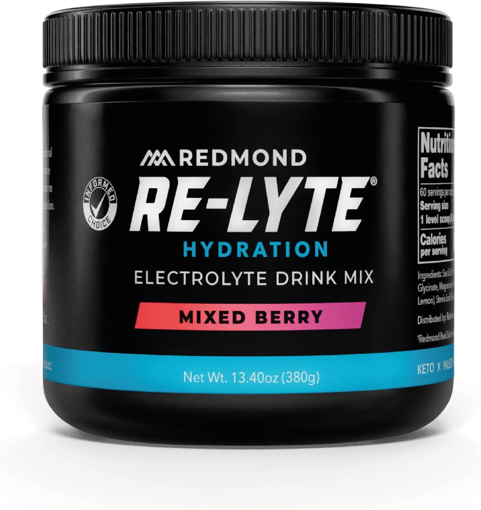 Redmond Re-Lyte Hydration Electrolyte Powder, No Added Sugar (Mixed Berry) | No Added Sugar, Hydration Powder
