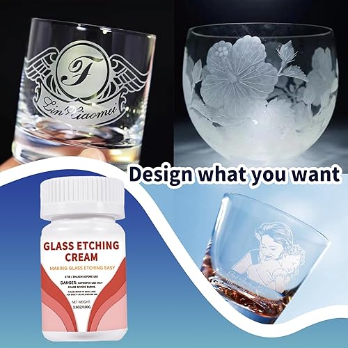 Miniatura 5 de Crema de grabado para vidrio, espejos, cerámica, porcelana, mármol y pizarra, para fabricantes, creadores, artesanos, aficionados al bricolaje de