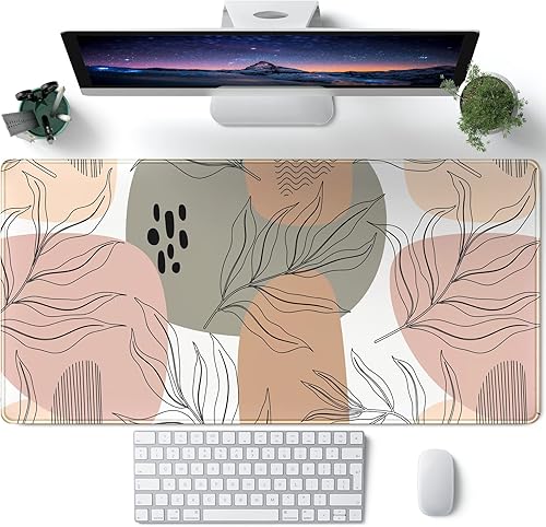Alfombrilla de escritorio abstracta bohemia grande, marrón, gris, rosa, estética, XL, alfombrilla de mouse para escritorio completo extendido,