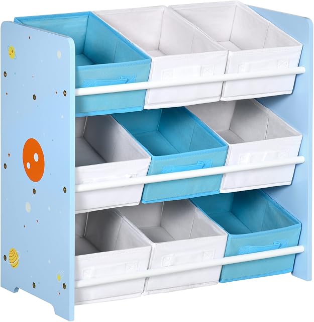 ZONEKIZ Kids Storage Unit Toy Box Organiser Bookshelf w/ Nine Removable Baskets, for Bedroom, Nursery, Playroom - Blue