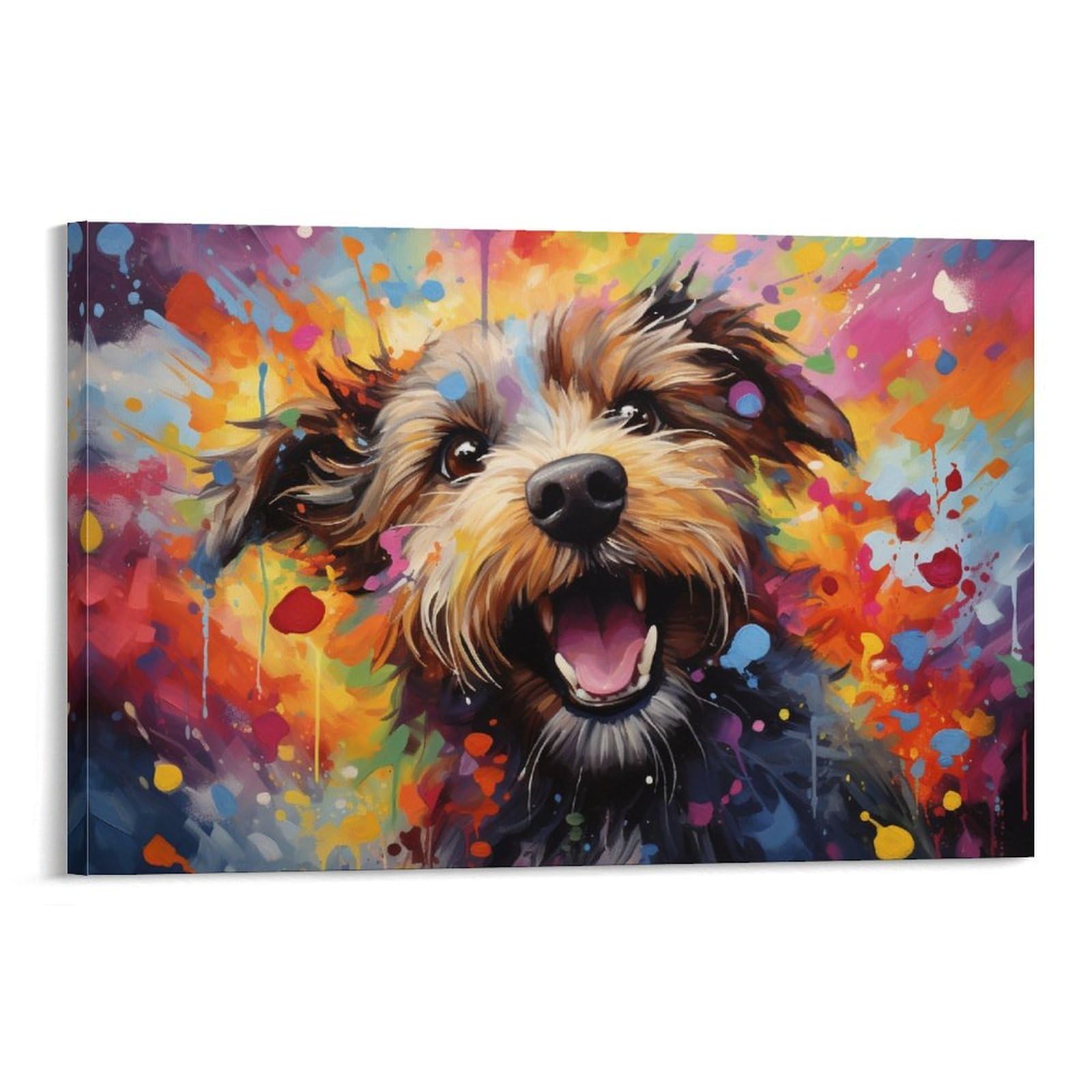 CPLVKWRQJ Bright Magical Colorful Single Happy Terrier Dog Splash Art Framed Canvas Wall Art - Kitchen Removable Wall Art Multi-Purpose Focal Point Decor 20x30inch(50x75cm)