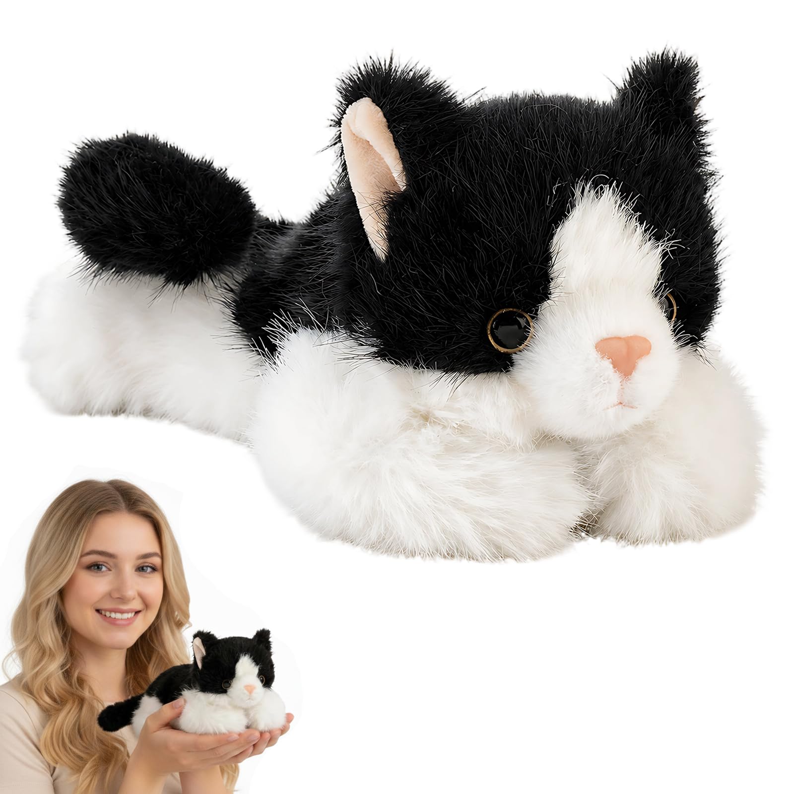 BeoTnp Cat Teddy, Cat Plush, 19cm Cat Plush for Home Decor, Lovely Gift for Cat Lovers, Birthday, Holiday and Emotional Support Gifts for Friends and Family Members(Black&White)
