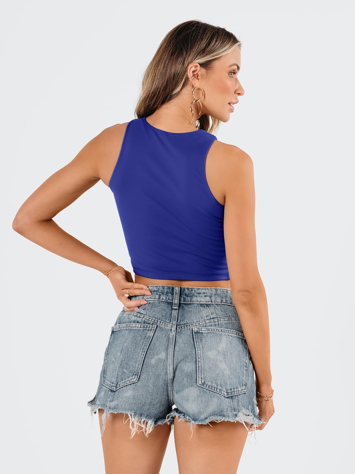 EFAN Womens Sexy Sleeveless High Neck Crop Tops Workout Cute Racerback Cropped Tank Tops Summer Clothes Teen Girls