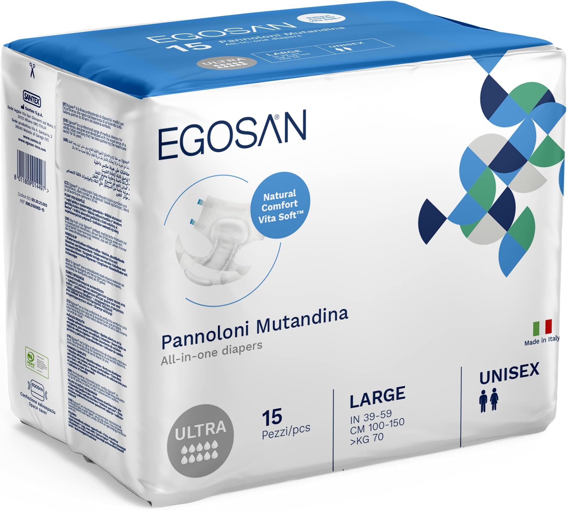 Egosan Ultra Incontinence Disposable Adult Diaper Brief Maximum Absorbency and Adjustable Tabs for Men and Women (Large, 15-Count)