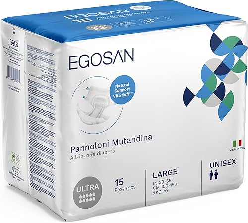 Miniatura 4 de Egosan Ultra Incontinence - Pañal desechable para adultos, máxima absorción y pestañas ajustables para hombres y mujeres (funda mediana, 60 unidades)